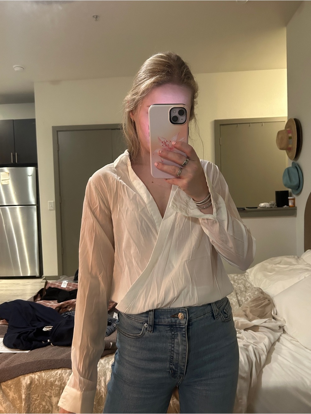 REVOLVE Ivory Wrap-Front Long-Sleeve Blouse